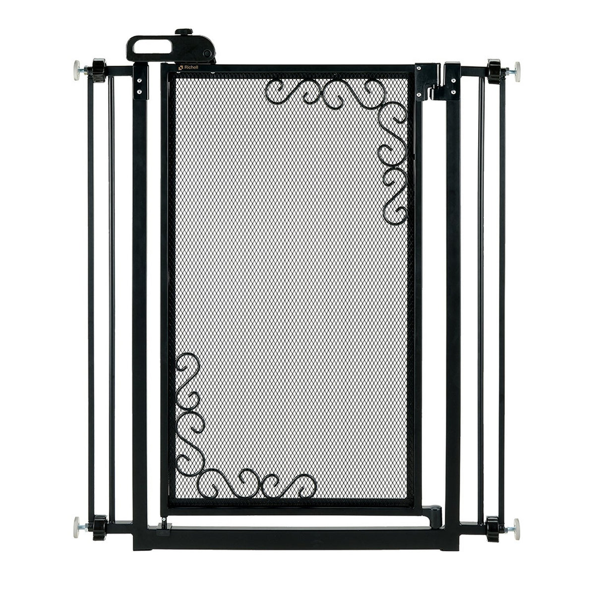 Richell Tall One-Touch Metal Mesh Pet Gate in Black - 40 Inch High Tension Mount Gate for Dogs 8.8 to 88 lb