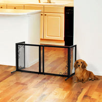 Richell Small Freestanding Metal Mesh Pet Gate in Antique Bronze - Low Step-Over Gate for 26 to 40 Inch Openings
