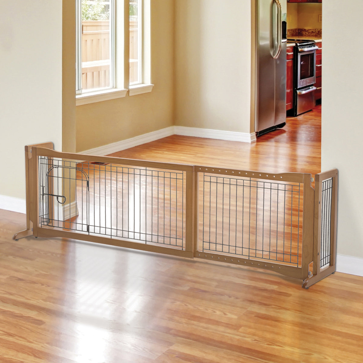 Richell Pet Sitter Freestanding Pet Gate Plus - Freestanding or Tension Mount Gate with Walk-Through Door for Small Dogs