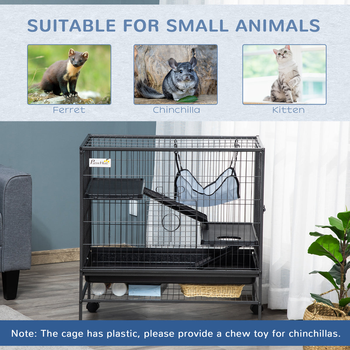 Small Animal Cage with Wheels, Pet Playpen for Rat, Syrian Hamster, Kitten, Ferrets, Chinchillas with Bottom Storage She