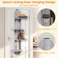 Door Hanging Cat Tree 5-Level Height Adjustable 4-Tier Climber No-Drill for Apartment Grey