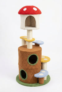 mushroom cat tree with large condo platform ladder