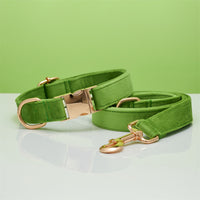 Multiple Colour Velvet Personalise Dog Collar Leash Set With Bow