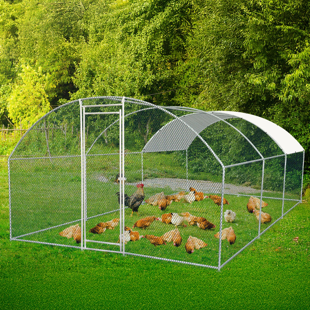19.7x9.8x6.5ft Large Metal Chicken Coop with Run, Walk-in Poultry Cage with Waterproof Cover & Arc Roof, Heavy-Duty Galv