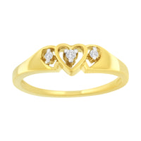 10KT Yellow Gold 1/20 cttw Diamond Triple Heart Diamond Ring (K-L, I1-I2) - Size 7