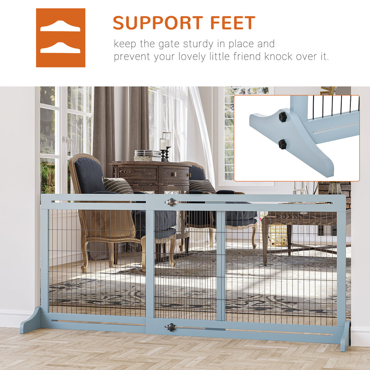 71" W x 27.25" H Extra Wide Freestanding Pet Gate with Adjustable Length Dog, Cat, Barrier for House, Doorway, Hallway, 
