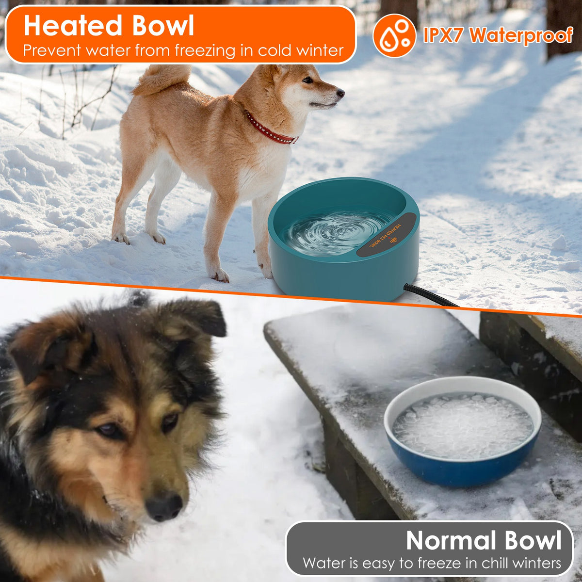 1Pc Heated Water Bowl For Dog Cat 74.4OZ Heating Water Dish IP67 Waterproof Thermal Water Bowl Heated Pet Bowl Dog Cat W