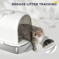 Enclosed Stainless Steel Litter Box, Metal Cat Litter Box with Scoop, Deodorizer Bag, Handle, Easy to Clean