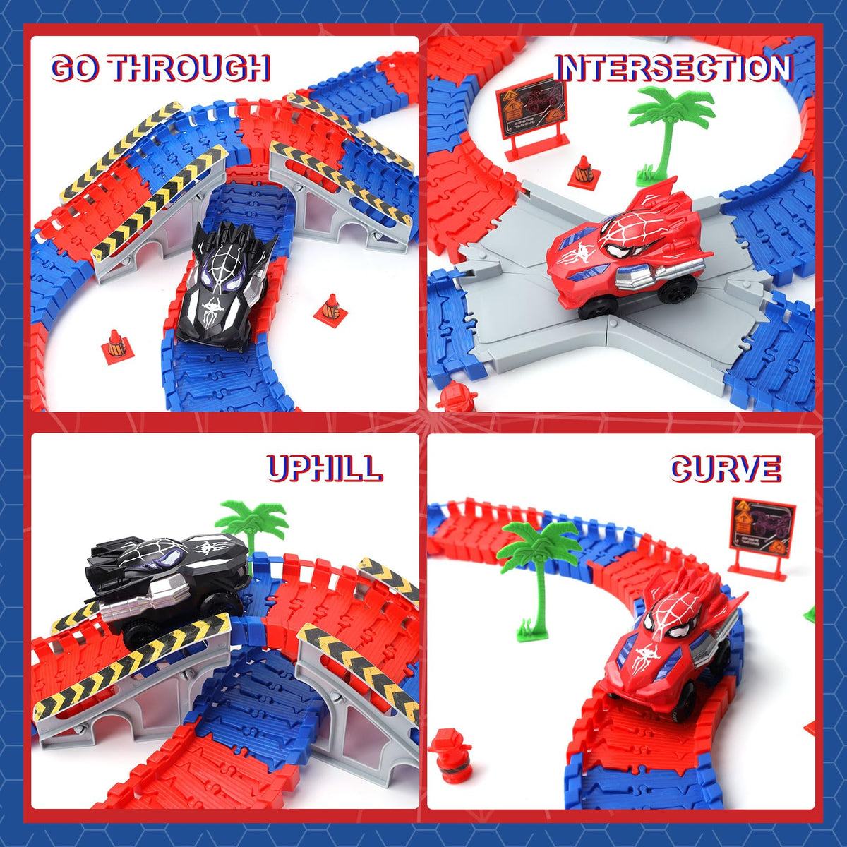 Spider-Themed Flexible Track Toy Set Includes Black And Red Spider Cars,Pickup Only