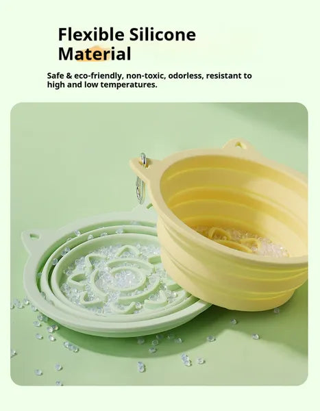 3-in-1 Pet Travel Collapsible Bowl Foldable Slow-Feeder With Strong Suction Cups Portable Silicone Dog Bowl With Hook Fo
