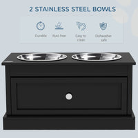 Dog Bowls With Storage Drawer, Raised Dog Bowl Stand Pet Food Bowl Dog Feeding Station, Black