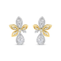14K White and Yellow Gold 1.00 Cttw Round Pave-Set Diamond Teardrop and Marquise Shape Drop Dangle Earrings (H-I Color, SI1-SI2 Clarity)