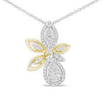 14K White and Yellow Gold 5/8 Cttw Round Diamond Marquise Floral Style 18" Pendant Necklace (H-I Color, I1-I2 Clarity)