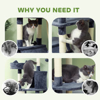 81" Large Cat Tree w/ Scratching Posts, Condos, Beds, Hammocks, Jumping Platforms, Toy Balls, Rope Cat Toy, Dark Grey