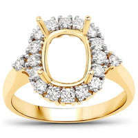 0.54 Carat Genuine White Diamond 14K Yellow Gold Semi Mount Ring - holds 9x7mm Cushion Gemstone