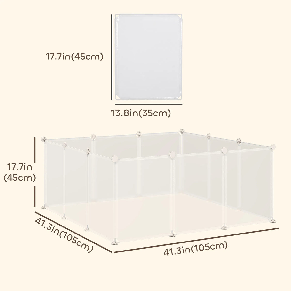 Small Animal Cage Plastic Chinchilla Cage 12 Panels for Bunny Chinchilla Guinea Pig, 18" x 14", White