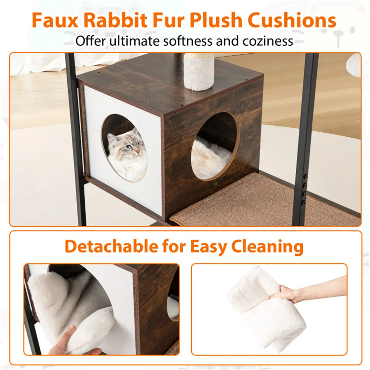 Stylish Wood-Metal Cat Tree - 33 lbs Per Layer Capacity, 2 Private Condos + 2 Relaxation Platforms, Complements Room Dec