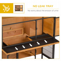 48" 2-Story Large Rabbit Hutch Bunny Cage Wooden Pet House Metal Frame with Rooms, Ramp, No Leak Tray, Feeding Trough, W