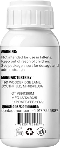 Cat Dewormer Liquid Broad Spectrum Tapeworm Roundworm Hookworm 120ml