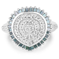 0.74 Carat Genuine White Diamond and Green Diamond .925 Sterling Silver Ring
