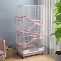 32"L 6-Level Small Animal Cage Rabbit Hutch with Universal Lockable Wheels, Slide-out Tray for Bunny, Chinchillas, Ferre
