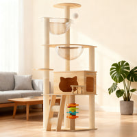 59" Modern Cat Tower, Wood Cat Tree Tower for Indoor Cats, Cat Treewith Sisal-Covered Scratching Posts and Top Perch, Ca