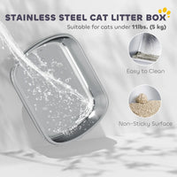 Enclosed Stainless Steel Litter Box, Metal Cat Litter Box with Scoop, Deodorizer Bag, Handle, Easy to Clean