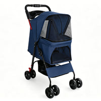 Foldable Pet Stroller for Small Dogs and Cats Under 28 lbs with Multi-Functional Tray, 2 Safety Leashes, Storage Basket 