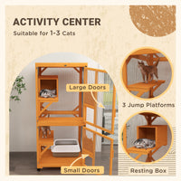 Large Cat House for 1-3 Cats on Wheels Wooden Catio Enclosure Orange