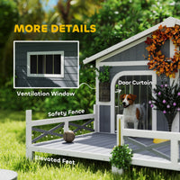 Dog House Outdoor, Wooden Dog Kennel Weatherproof with Porch, Openable Roof, Removable Bottom, Elevated Floor, Double Ro