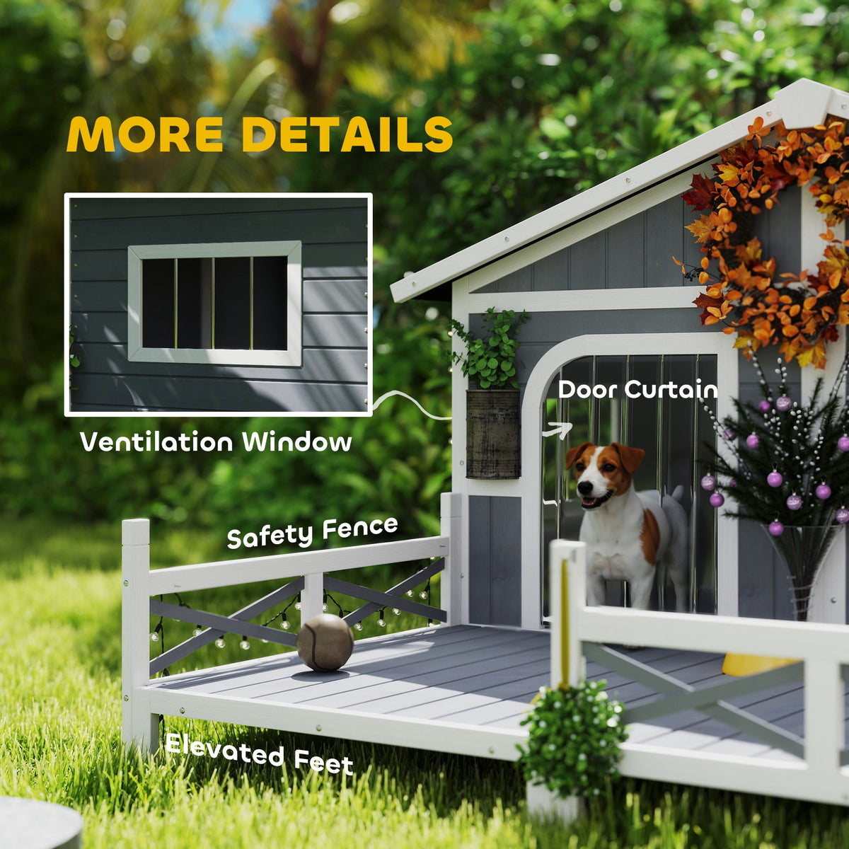 Dog House Outdoor, Wooden Dog Kennel Weatherproof with Porch, Openable Roof, Removable Bottom, Elevated Floor, Double Ro