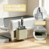 Light Gray 2 Pack High Sided Stainless Steel Litter Box Anti-Urine Leakage for Multi-Cat Households
