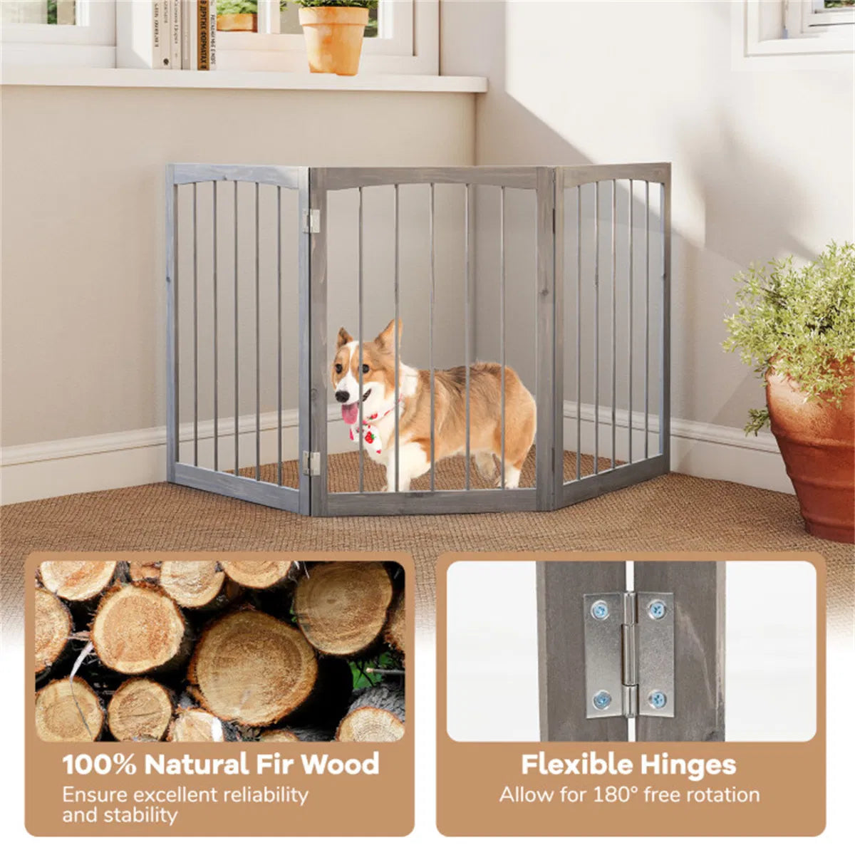 63" x 30" Gray Wooden Pet Fence