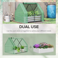 Outsunny Galvanized Raised Garden Bed With Mini Greenhouse Cover, Outdoor Metal Planter Box With 2 Roll-Up Windows For G