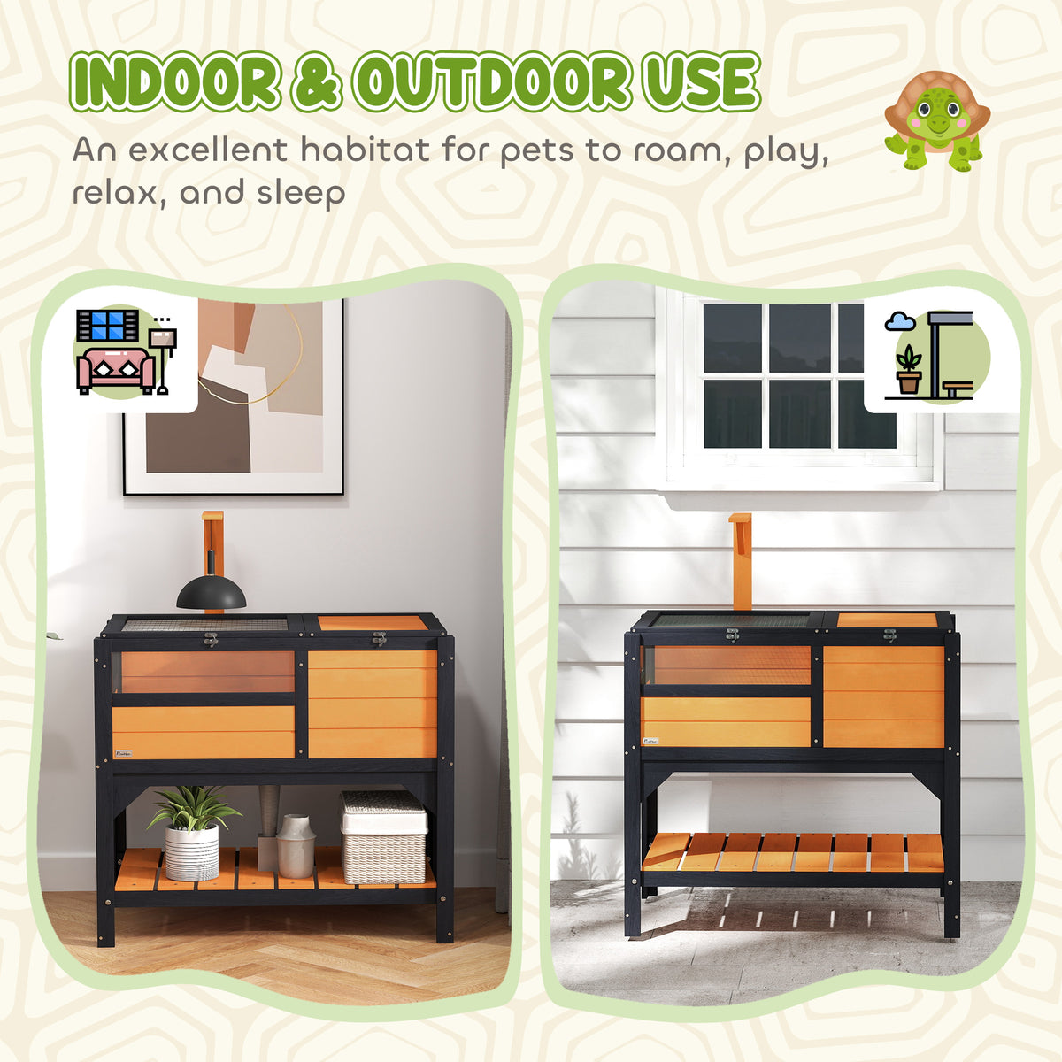Tortoise Habitat with Shelf Storage Tortoise Gift Accessory with Weather Protection for Indoor, Yellow