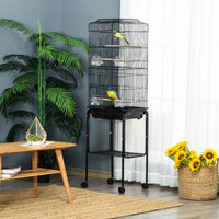 62" Rolling Bird Cage Cockatoo House Play Top Finch Pet Supply with Storage Shelf, Wheels - Black