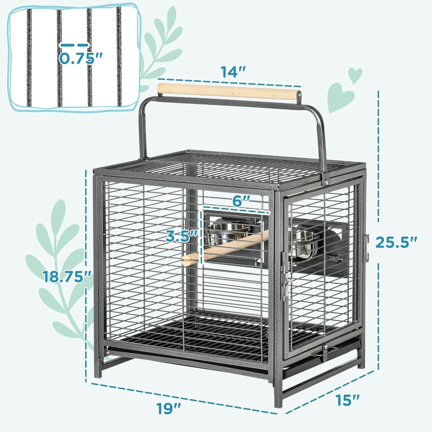 18" Heavy Duty Iron Travel Bird Cage Carrier - BIG FRENCHIES