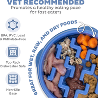 Feeder Slo Bowl Medium 2Cup Capacity, Slow Feeding, Small To Medium Dogs Cats, Non Slip, Blue, Notch Pattern
