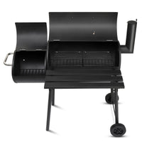Barrel Charcoal Grill with Offset Smoker, All Metal Outdoor Smoker with Side Table and Wheels for Outdoor Garden Patio a