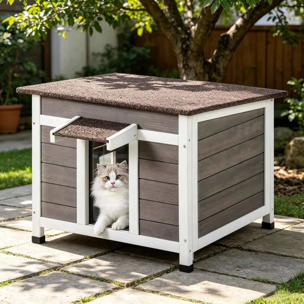 Wooden Cat House with Easy to Clean and Waterproof Protection for Outdoor