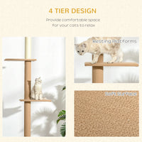 100" Floor To Ceiling Cat Tree w/ 3 Perches Activity Center for Kittens Cat Tower Furniture, Brown