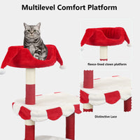 Cat Tree with Cozy Perch & Scratching Posts - Red & White Design Multi-Level Cat Furniture for Kittens/Cats to Climb, Re
