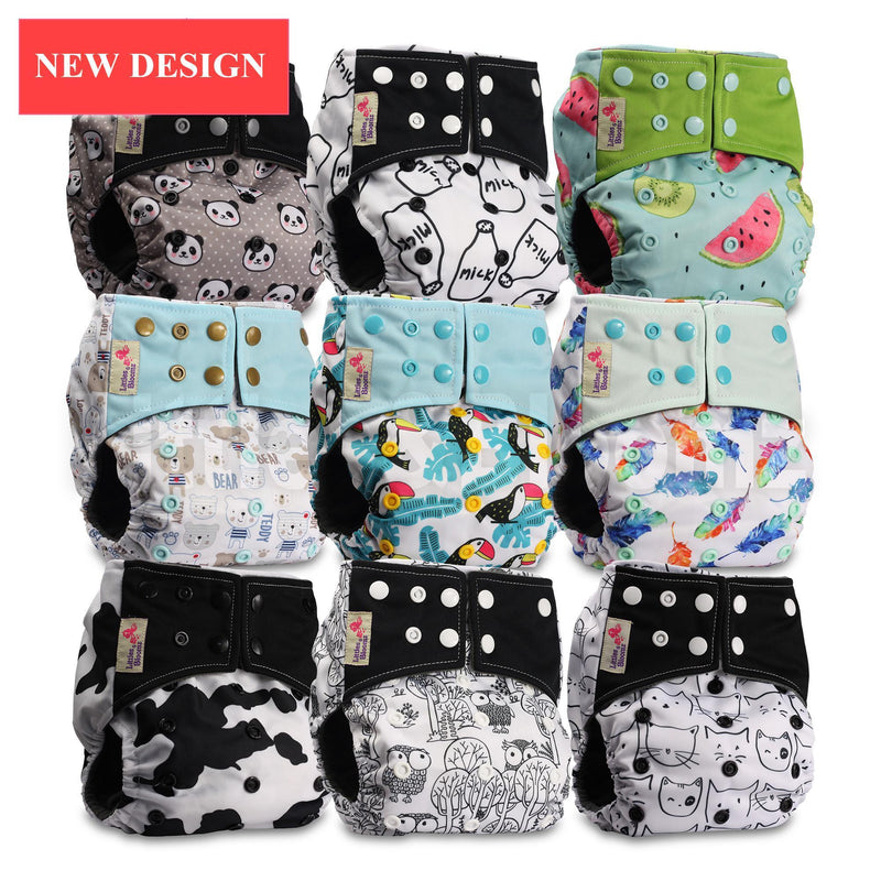 Modern 9/6PCS Set Bamboo Charcoal Washable Real Cloth Pocket NappiesFor Baby Boys and Girls Diaper Set In Modern Design - BIG FRENCHIES