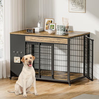42-Inch Double Wide Wooden Double-Door Dog Crate Side Table Combo - Heavy-Duty DIY Assembly, Chew-Resistant Construction