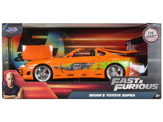 Brian's Toyota Supra Orange with Graphics "Fast & Furious" Movie 1/24 Diecast Model Car by Jada - BIG FRENCHIES