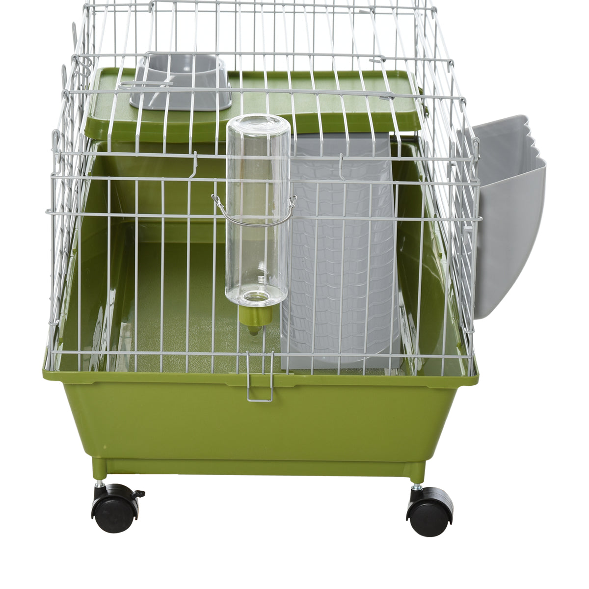 35"L Small Animal Cage, Rolling Bunny Cage, Guinea Pig Cage with Food Dish, Water Bottle, Hay Feeder, Platform, Ramp for