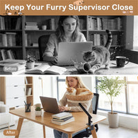 360 Rotatable Desktop Cat Bed Perch, 2-in-1 Workspace Cat Retreat With Jingling Ball Natural Black White