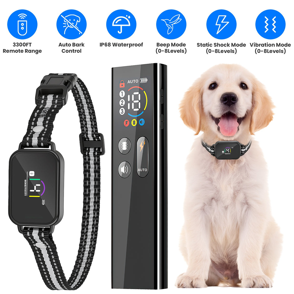 1Pc 2 In 1 Dog Shock And Bark Collar Dog Training Collar With Remote Rechargeable IP68 Waterproof With 3 Channels For Me