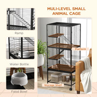 Rolling Small Animal Cage 53.5"H Chinchilla Cage for Ferrets, Squirrels w/ Removable Tray, Storage Shelf, Black