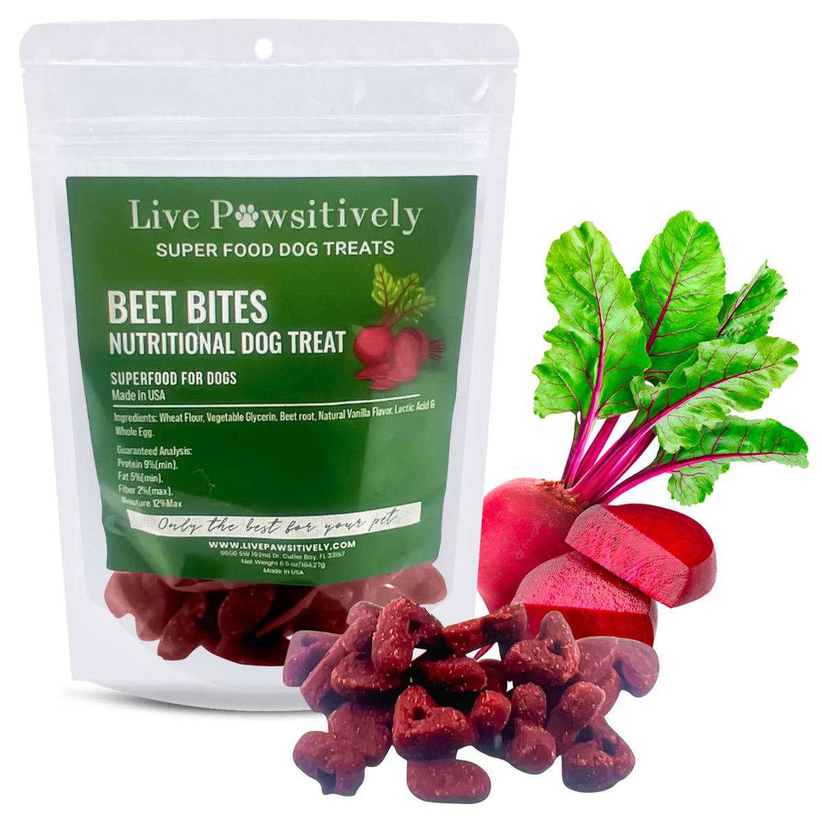 Live Pawsitive Beet Bites Superfood Dog Treats, Made in USA, 6.5 oz